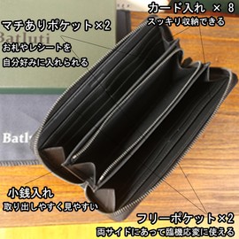 BATLUTI Men's Long Wallet, Round Zipper, Genuine Leather, Antique Leather, Round Zipper, YKK Zipper, Men's, Gradient, Brown