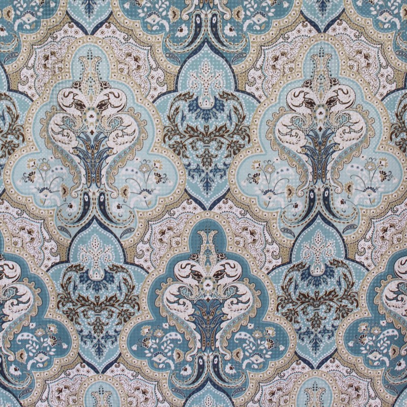 Calais Dobby Fabric Shower Curtain: iKat Floral Design (Blue-Brown-White) by