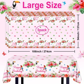 Avezano 3 pcs Summer Birthday Decorations Hawaiian Table Cloths 108 x 54 inch Tropical Summer Beach Birthday Party Tablecloth Disposable Plastic