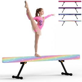 EL&IT·Wings 8ft Gymnastic Balance Beam,Adjustable High and Low Level Floor Beam - Highly Stable - Gym Practice Training Equipment for Kids Children Girls Home (New Rainbow)