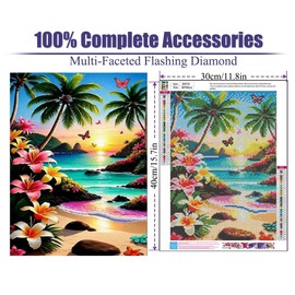 Beach Diamond Art Kits for Adults-Beach Diamond Painting Kits,Seascape 5D Diamond Painting for Adults,Gem Painting Kit Arts for Wall Home Decor Arts Craft 12x16inch
