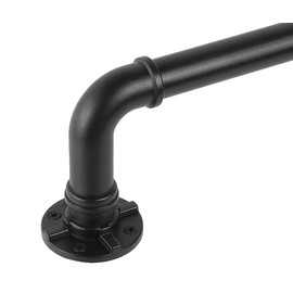 YAJUXIU Black Industrial Curtain Rod for Windows 72-144 Inches - Rustic 1 Inch Rod for Indoor or Outdoor Use, Adjustable from 32 to 144 Inches