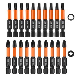 Saipe 10 Pieces Impact Phillips Bit #2 PH2 Bit and 10 Pieces T25 Torx Bits, Magnetic 2 Phillips Screwdriver Bits and T-25 Star Bits Set, 2 inch Long Impact Driver Bits, 1/4 Hex Shank Screw Driver Bit