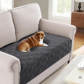 H.VERSAILTEX Couch Cover Chenille Pet Fuzzy Sofa Covers for 2 Cushion Couch Anti Slip Washable Sofa Slipcovers with Strap Soft Couch Protector Cover for Dogs Cats Kids(36" x 63", Grey)