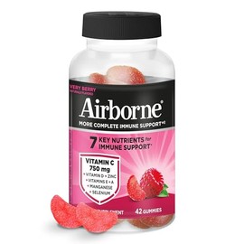 Airborne 750mg Vitamin C Gummies For Adults, Immune Support Supplement with Powerful Antioxidants Vitamins C & E - 42 Gummies, Very Berry Flavor