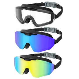 QALLY Swim Goggles for-Men-Women-Adult Swimming Goggles-Goggles for Men:Anti-Fog No Leaking UV400 Protection Wide View 3 Pack