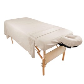 Massage Table Poly-Cotton Sheet Sets by Body Linen. - 3 Piece Set includes Flat & Flat Sheets and a Face Rest Cover. Super Soft and Durable for Professional Use (Natural)