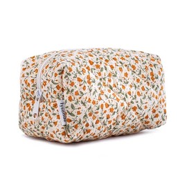 LYSANDE - Bolsa de maquillaje acolchada con flores, bolsa de cosméticos, bolsa acolchada floral, bolsa de cosméticos, Flores Naranja, Bolsa de maquillaje acolchada floral