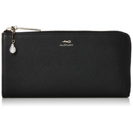 JILL STUART JSLW3AT1 Long Wallet, Gloria, Cowhide Saffiano Leather, Lurex, Slim Wallet, L-Shaped Zipper, Thin, Compact, Simple, Includes Original Charm, Women's, Stylish, Adult Cute, Black
