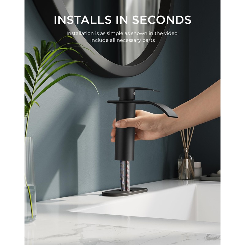 FORIOUS Waterfall Bathroom Faucet 1 Hole, Brushed Nickel Single Handle