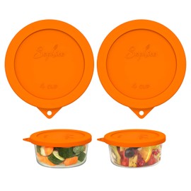 Sophico 4 Cup Round Silicone Storage Cover Lids Replacement for Anchor Hocking and Pyrex 7201-PC Glass Bowls (Container not Included) (Orange-2 Pack)