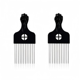Metal Afro Pick Comb Set, 2-Pack Metal Afro Hair Pick Set, Fist Handle Design, Curly Hair, Professional Hair Styling Tools for Women and Men