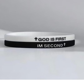 GIKILEE God Is First Bracelet Christian Rubber Cross GOD IS FIRST IM SECOND Religious Faith Bible Verses Bracelet for Women Men Motivational Encouragement Gifts -Set 01