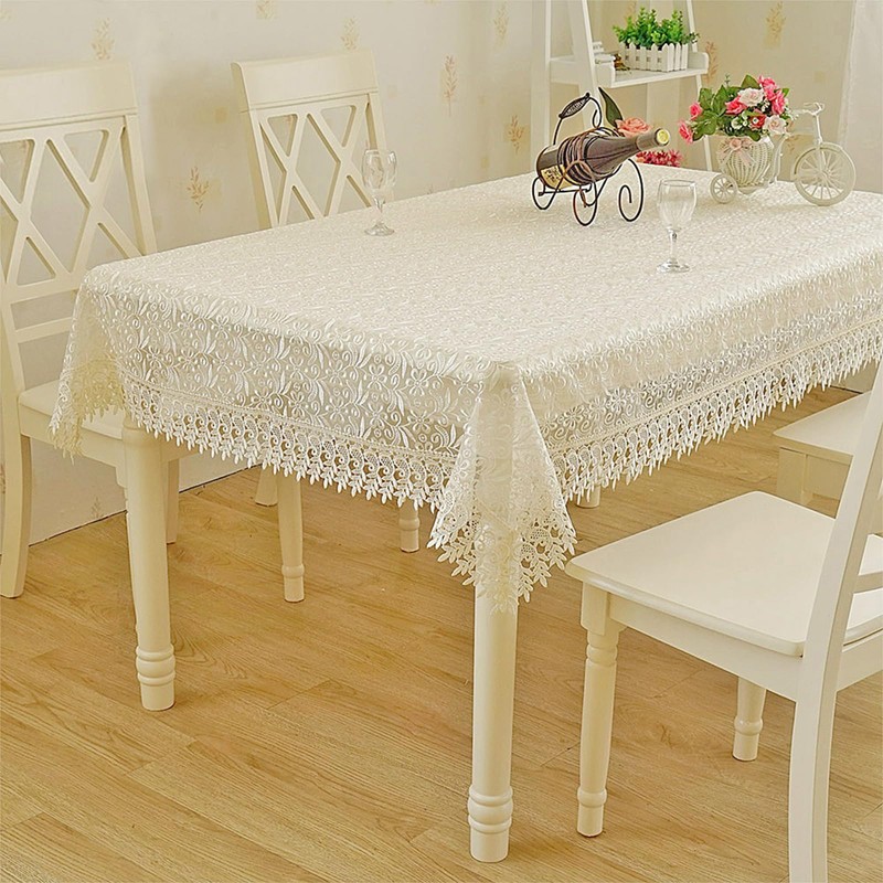 URROMA Rectangular Lace Tablecloth, 60cm*180cm White Table Cover with Lace