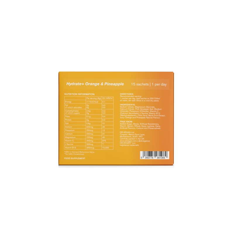 DR.VEGAN Hydrate+ | Hydration Sachets, Zero Sugar Electrolyte Powder |