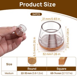 OIHCAZ Chair Leg Floor Protectors 24PCS, Furniture Pads Floor Protectors for Hardwood Floors Rubber/Felt Pads For Furniture Feet More Comprehensive Protection (Applicable 0.8in-1.2in)