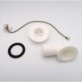 20mm White Plastic Corner Sink Waste for Camper or Caravan Sink with Metal Lid and Chain, Black Rubber Seal