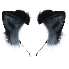Dodheah Cat Ear Headband Fox Wolf Animal Ear Cosplay Hairband Anime Hair Accessories for Women Girls Daily Decoration Party Black Grey