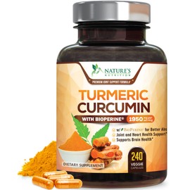 Turmeric Curcumin Supplement 1950mg - 95% Curcuminoids with BioPerine Black Pepper Extract & Organic Turmeric for Best Absorption, Nature's Vegan Joint Support, Non-GMO, Bottled in USA - 240 Capsules