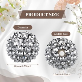 Loetere 40 Pcs 20 mm Rhinestone Beads Bulk Crystal Round Disco Ball Chunky Bubblegum Beads for Pens Bracelets Charms Craft European Style Jewelry Making Supplies Christmas(Silver)