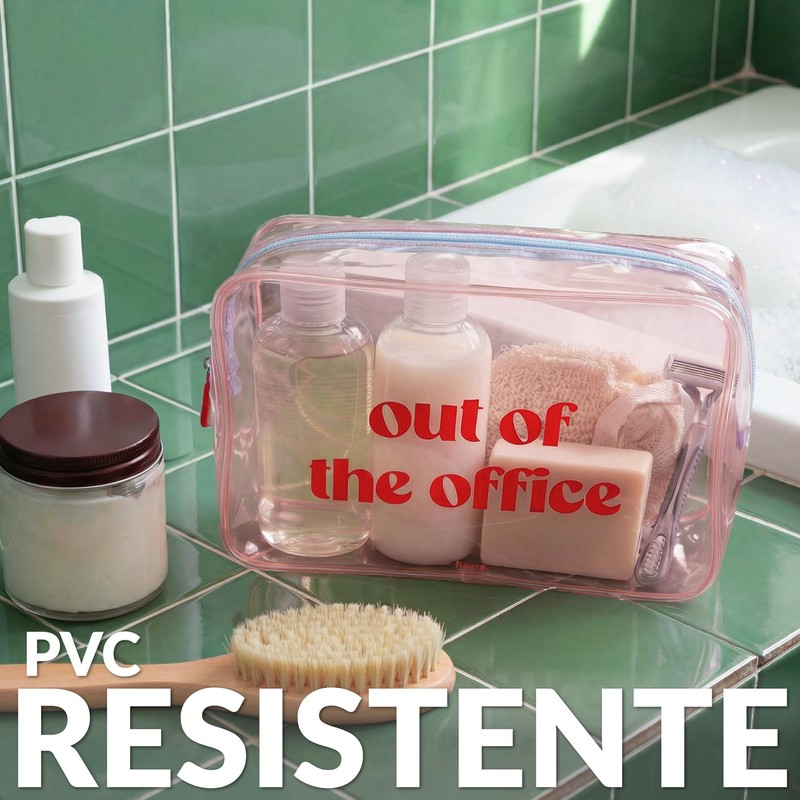 Fisura – Beauty case trasparente "out of the Office" rosa.
