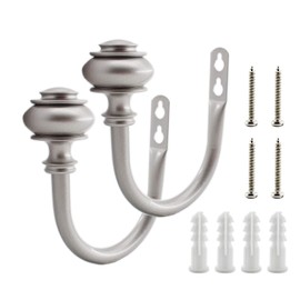 2 Pack Curtain Holdback Hooks, ULIFESTAR U-Shaped Hook Wall Mounted Curtain Tieback Hook,Decorative Window Curtain Holdbacks for Drapes Metal Curtain Holder Curtain Accessories Round Silver