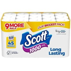 Scott 1000 1-Ply Toilet Paper 45 rolls, 1,000 sheets/ roll   Free Shipping