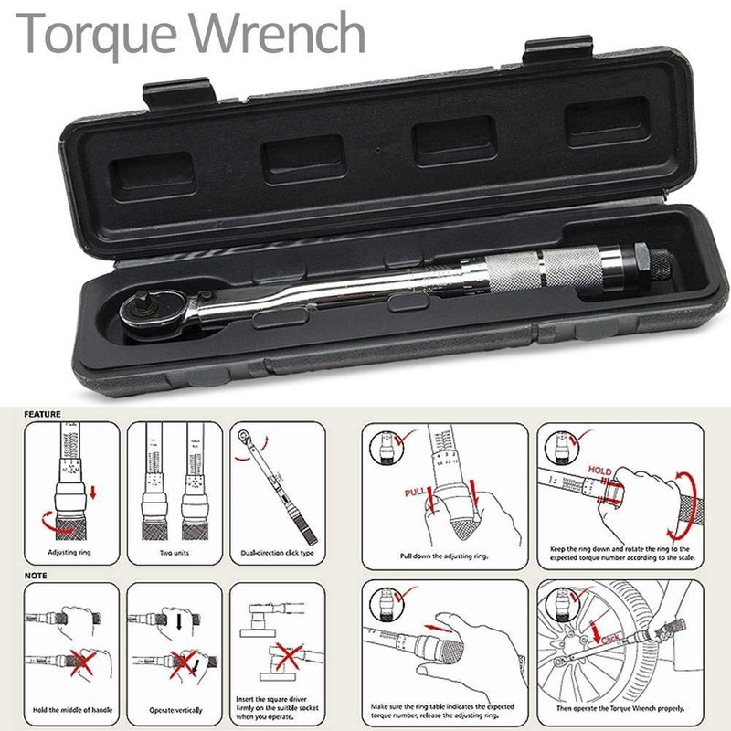 BOWONG Adjustable Torque Wrench 5-25Nm 1/4" Square Drive Click Hand
