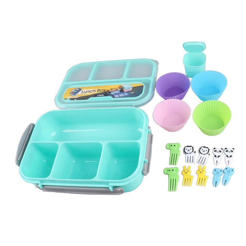 16PCS Set Bento Box Reusable 1300ml 4 Compartment Adult Lunch