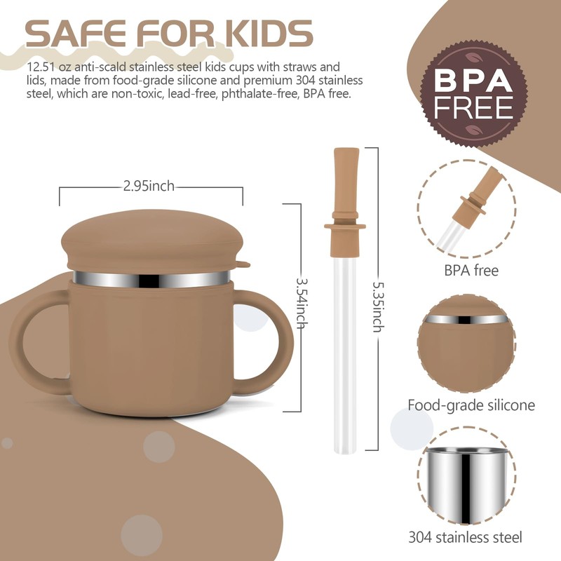 EsOfficce Stainless Steel Baby Sippy Cups, 7.4 Oz Spill Proof