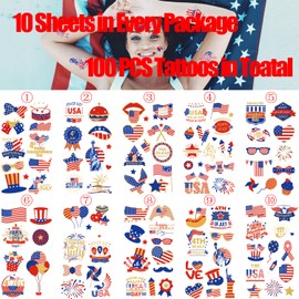 【100 PCS】 4th of July Temporary Tattoos Fourth of July Accessories 4th of July Accessories Party Favors Decorations USA Tattoos Patriotic Stickers 4th of July Outfits for women Fourth of July Deals