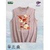 Crane Peony Kanji Washed Vest US Warehouse 3 Colors Cotton