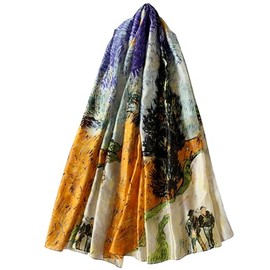 GFM® Silk Blend Painting Based Summer Scarf - Van Gogh Cypress Star - (FS-VSLK-SC-3711-A)