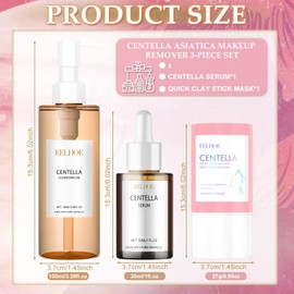 Pack of 3 Centella Cleansing Oil + Centella Serum + Centella Asiatica Tonstick Mask, with Centella Asiatica Extract, Centella Light Cleansing Oil, Centella Face Serum, for All Skin