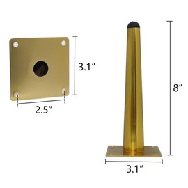 WEICHUAN Straight Furniture Legs Replacement Metal Gold Sofa Couch Chair Ottoman Loveseat Coffee Table Cabinet Legs(8" Set of 4)