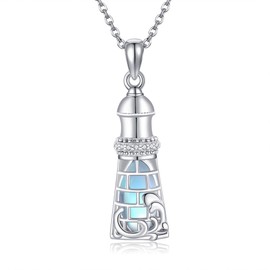AXOMY Lighthouse Necklace 925 Sterling Silver Lighthouse Moonstone Pendant Lighthouse Jewelry Gift for Women