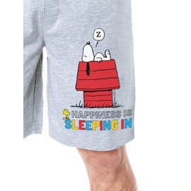 Peanuts Mens' Snoopy Happiness is Sleeping in Character Sleep Pajama Shorts, Grey, 3X-Large