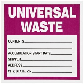 Brady 60362 6" Height, 6" Width, B-235 Paper Label, Purple And Black On White Color Universal Waste Labels (Pack Of 100)