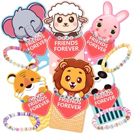 Asekonc Valentines Day Gifts for Kids Classroom, 24 Pack Valentines Friendship Bracelets for Kids with Valentines Day Gift Cards Classroom Prizes Exchange Gift for Kids School Party Favors