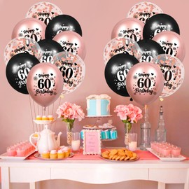 60th Birthday Balloons 18Pcs Rose Gold and Black 60th Balloons 60th Birthday Party Decorations for Women 12 Inch Confetti Latex Vintage Sweet 60th Balloons for 60th Birthday Anniversary Party Supplies