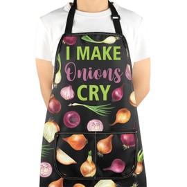 VAMSII Cooking Baking Chef Gift I Make Onions Cry Apron With Pockets Onions Lover Kitchen Gift BBQ Housewarming Gift (Make Onions Cry A C)