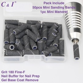 C & I Nail Drill Bits 50pcs Mini Sanding Bands & 1pc Mini Mandrel Acrylic Gel Nails Remove Fake Nails Shaping Cuticle & Nail Prep Function Nail Supplies for Nail Techs (180 Fine-F,Black)