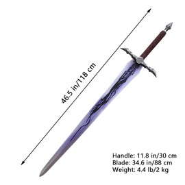 COSWOR 46.5" Anime Stainless Steel Demon King Baran's Long Sword of Jinwoo with Display Plaque for Collection, Cosplay