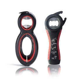 Bottle Opener Set, 5-in-1 and 6-in-1, Can, Soda, and Jar Openers, Twist Off Lid â Jar Opener for Seniors and Arthritic Hands (2pcs) (Black Red)