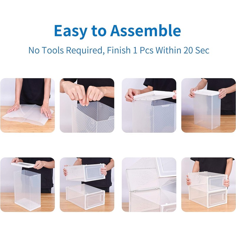 12 Pack Shoe Organizer Storage Bins, Clear Plastic Stackable Shoe
