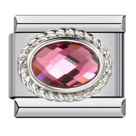 July Ruby Pink Birthday Gift Birth Stone Month Charm Silver Italian 9mm Link Stainless Steel Bangle Bracelet Charm Compatible With Nomination 9mm Bracelet