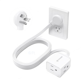 TROND Flat Extension Cord 6 Feet - Left Angled Flat Plug Power Strip, ETL Listed, 3 Plug Extension Outlets, Three Prong, SPT 16/3 Gauge, 13A, Small for Indoor Home Office Cruise Ship Travel, White