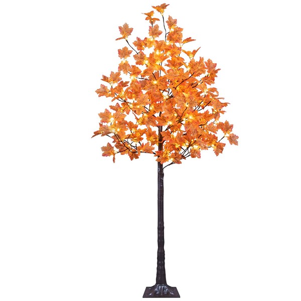 LIGHTSHARE 6FT 120LED Artificial Lighted Maple Tree Warm White Fall Decorations Indoor Ourdoor, Orange