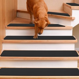 Rubber Carpet Stair Treads Non Slip Set of 15, 8"x30" Stairway Mat Stair Rug, Reusable Staircase Covers Step Pads for Pet, Kids and Elderly, Deep Brown