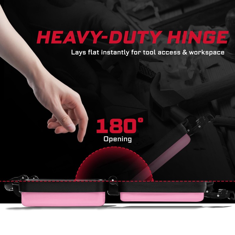 Geinxurn 11”Pink Tools Box, Portable Steel Heavy-duty Tool Case with
